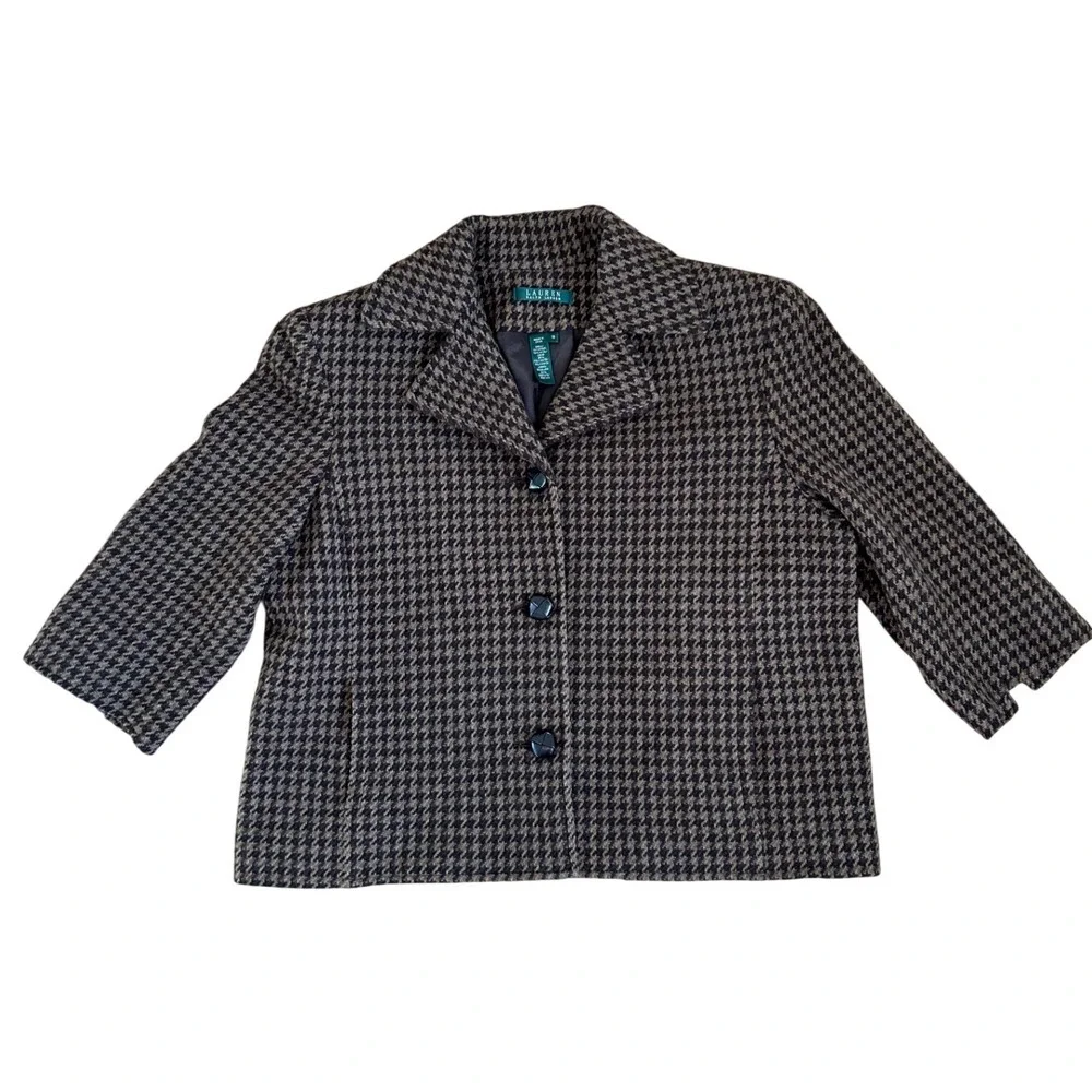 Ralph Lauren Wool blend houndstooth brown 3 button blazer professional office 16